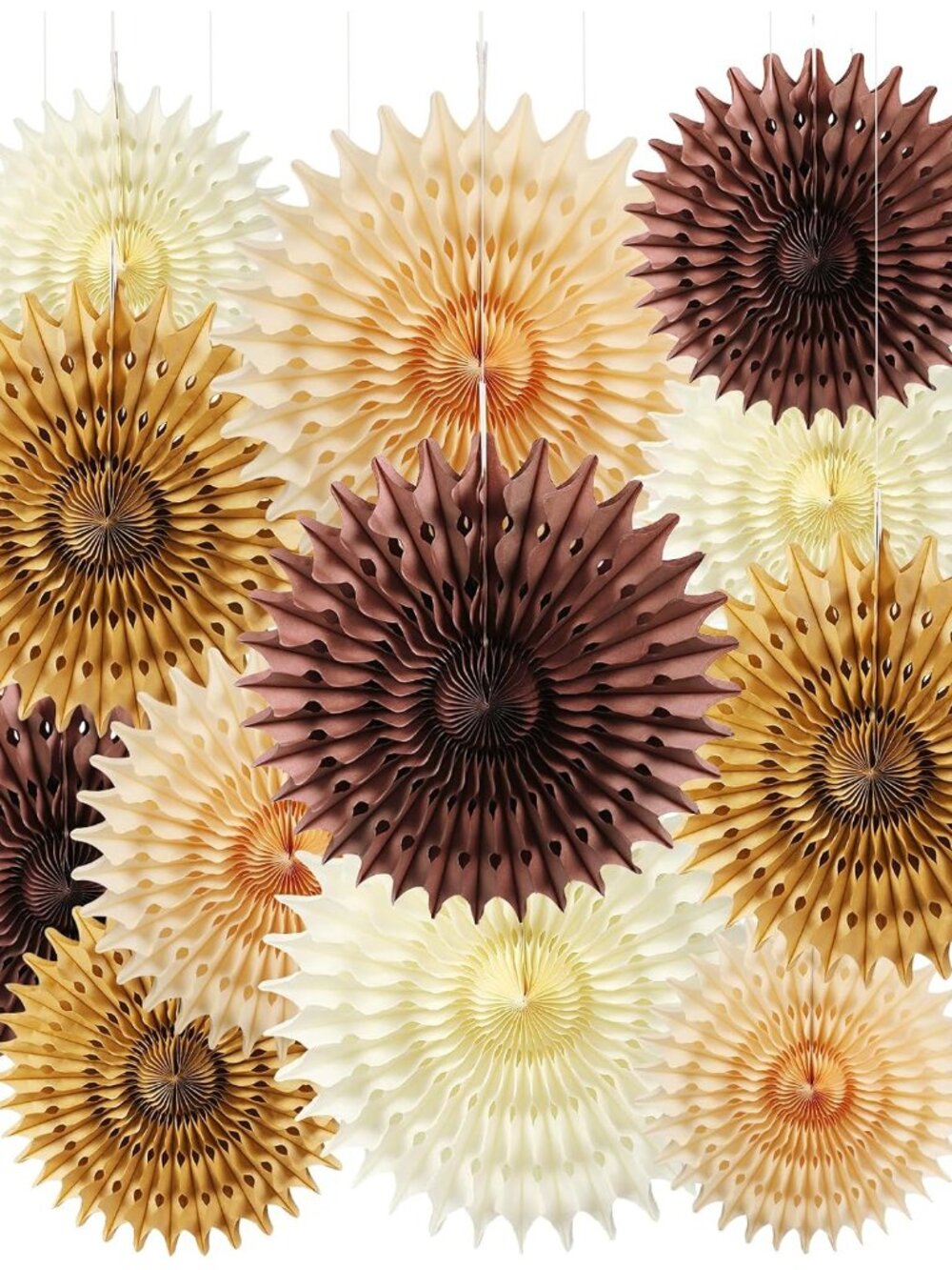 12PCS Paper Fans Brown Neutral Boho Party Decorations Tissue Paper Flowers Decor